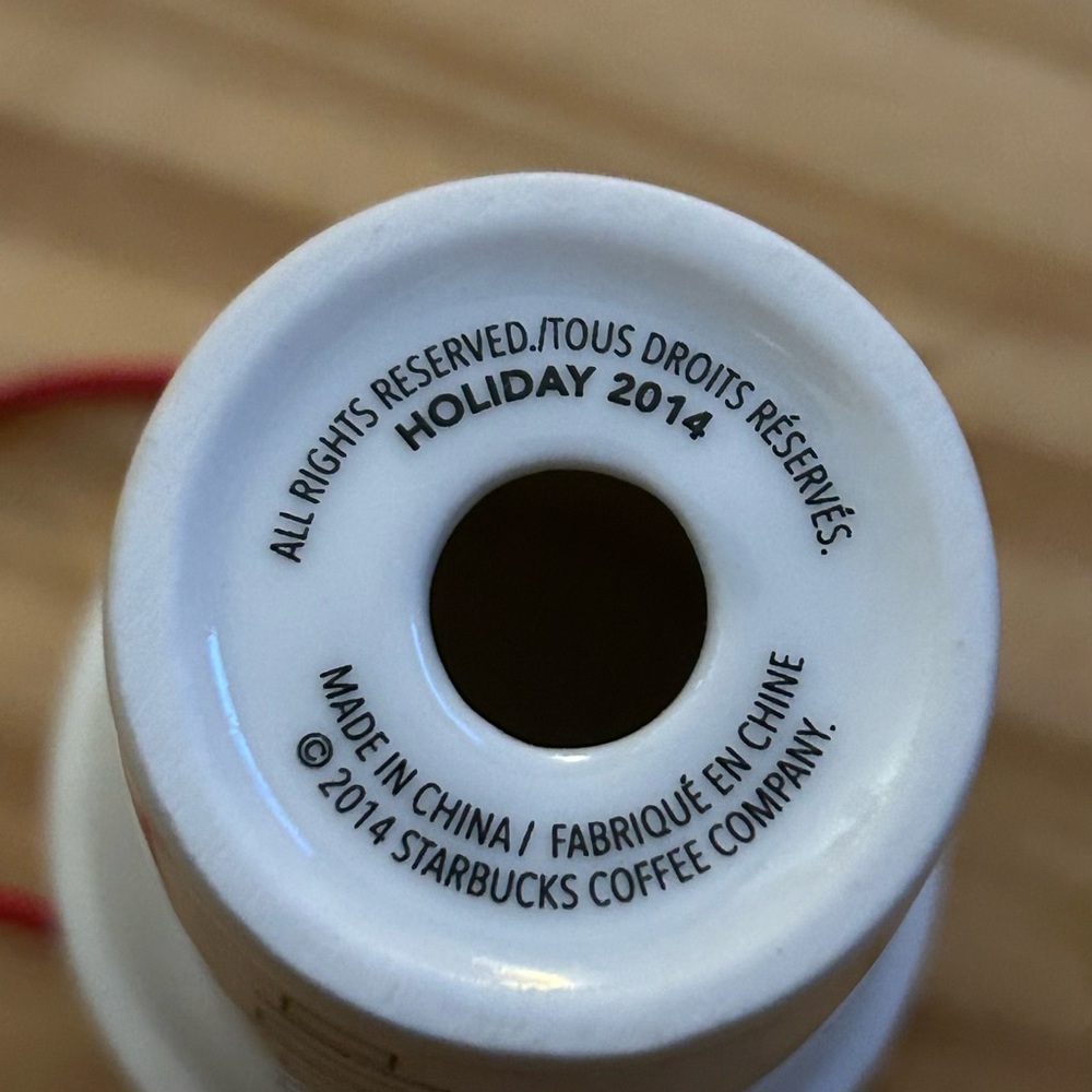 Starbucks 2014 Holiday White and Green Cup Ceramic Christmas Ornament - Picture 3 of 3